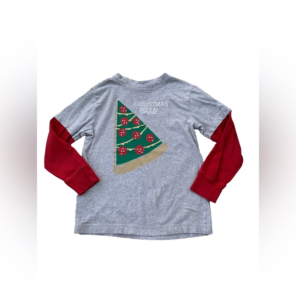 Gymboree Size 7 Christmas Pizza Layered Long Sleeve  Graphic Tee